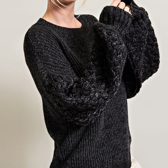 Last 1! NWT Black Woven Sleeve Sweater - Picture 3 of 5